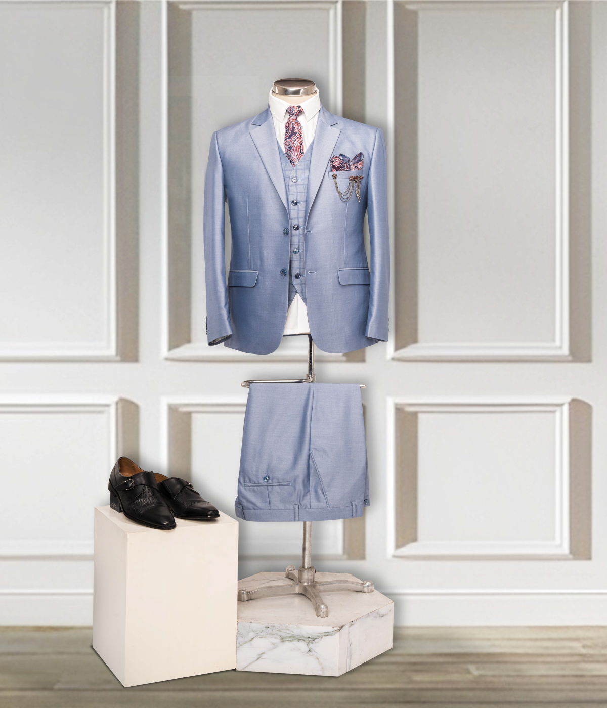 Blue Colored Plain Finish Ceremonial Suit
