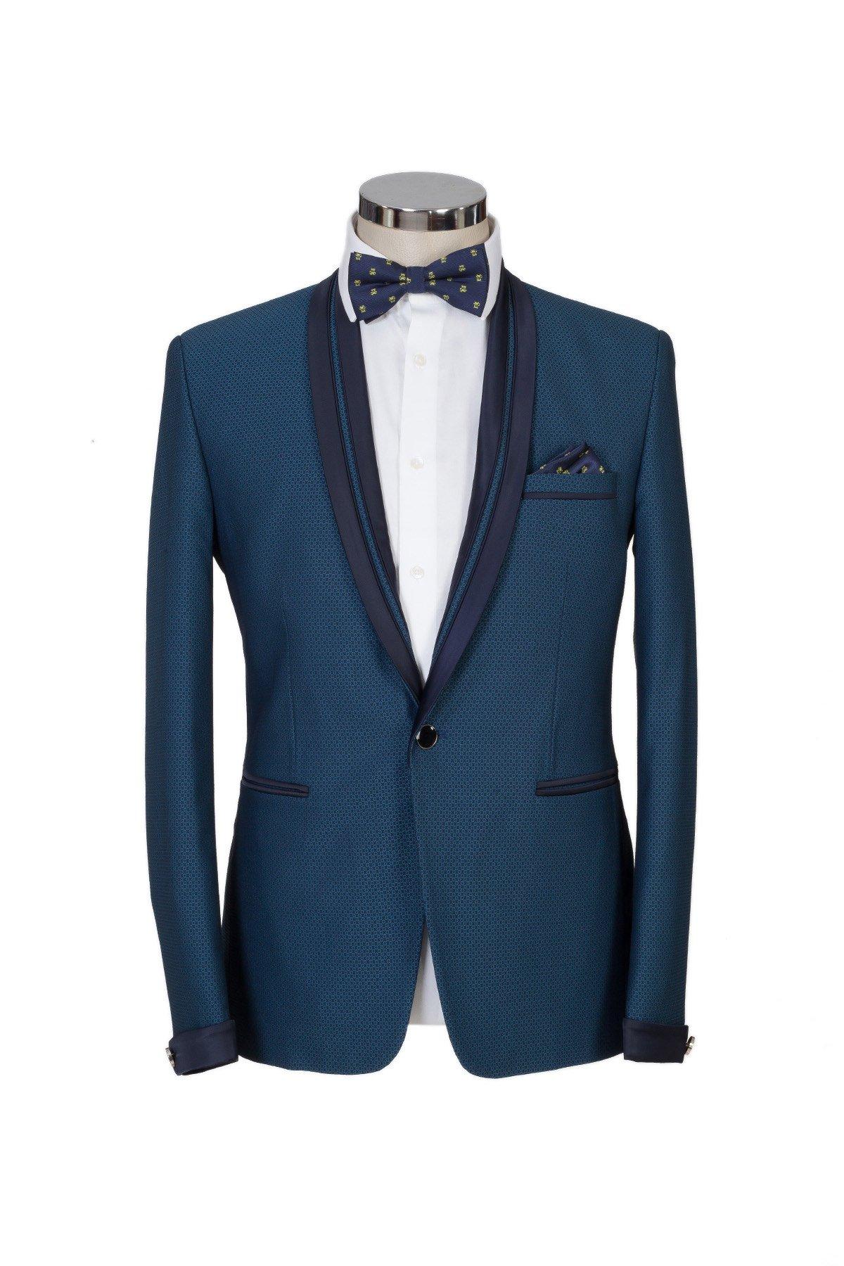 Blue Colored Textured Finish Ceremony Suit
