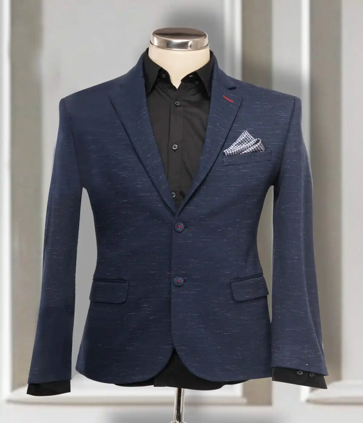 Blue Colored Textured Finish Casual Jacket