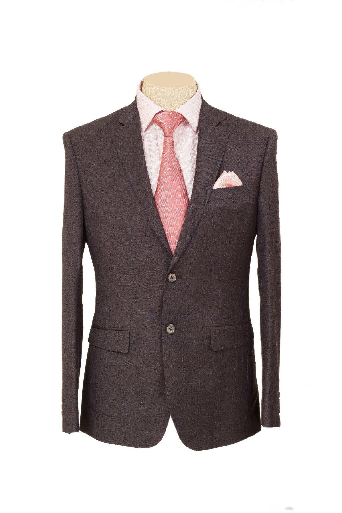 Brown Colored Checks Finish Business Suit