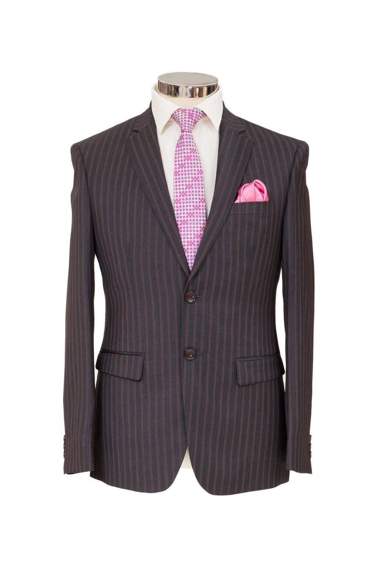 Grey Colored Stripes Finish Business Suit