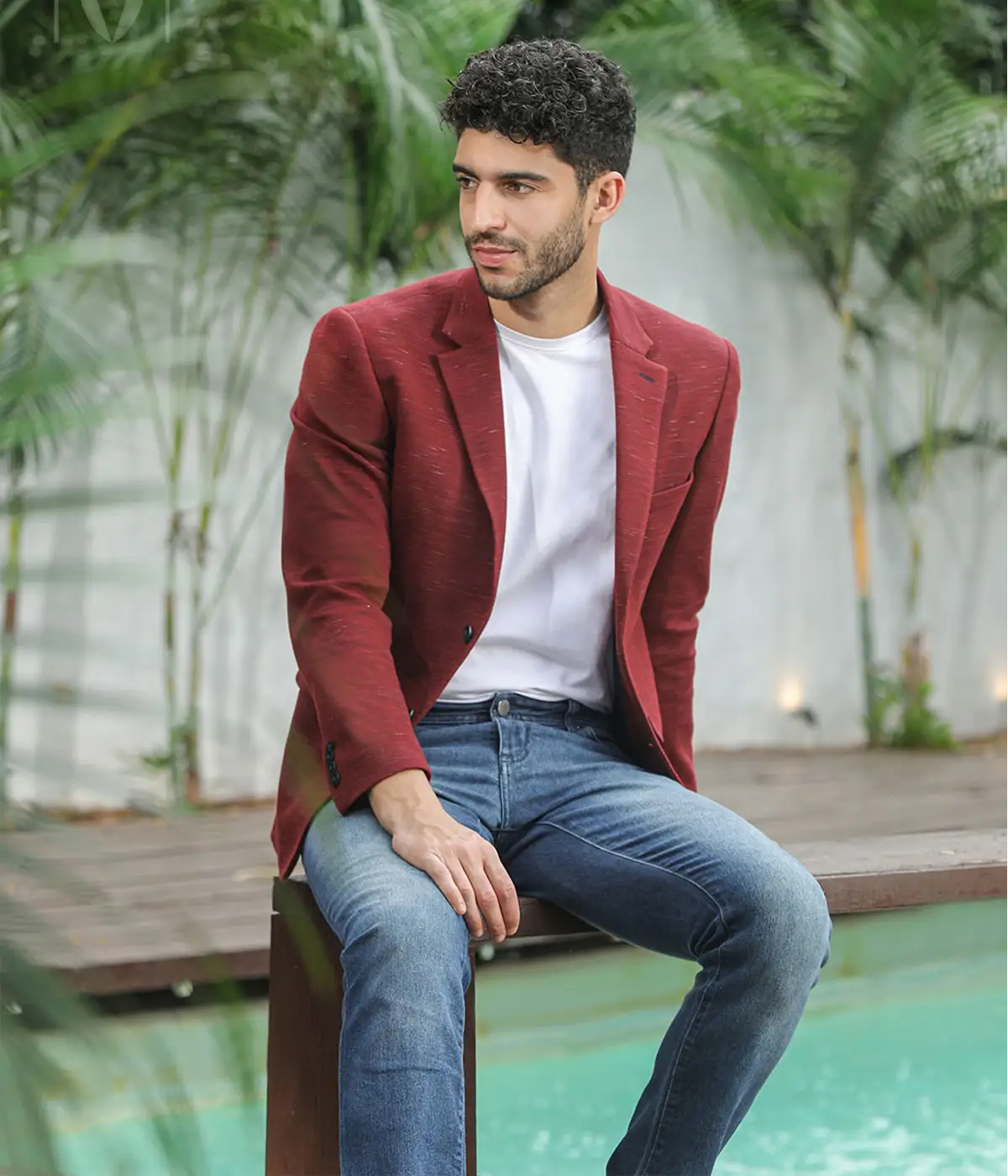 Red Colored Textured Finish Casual Jacket