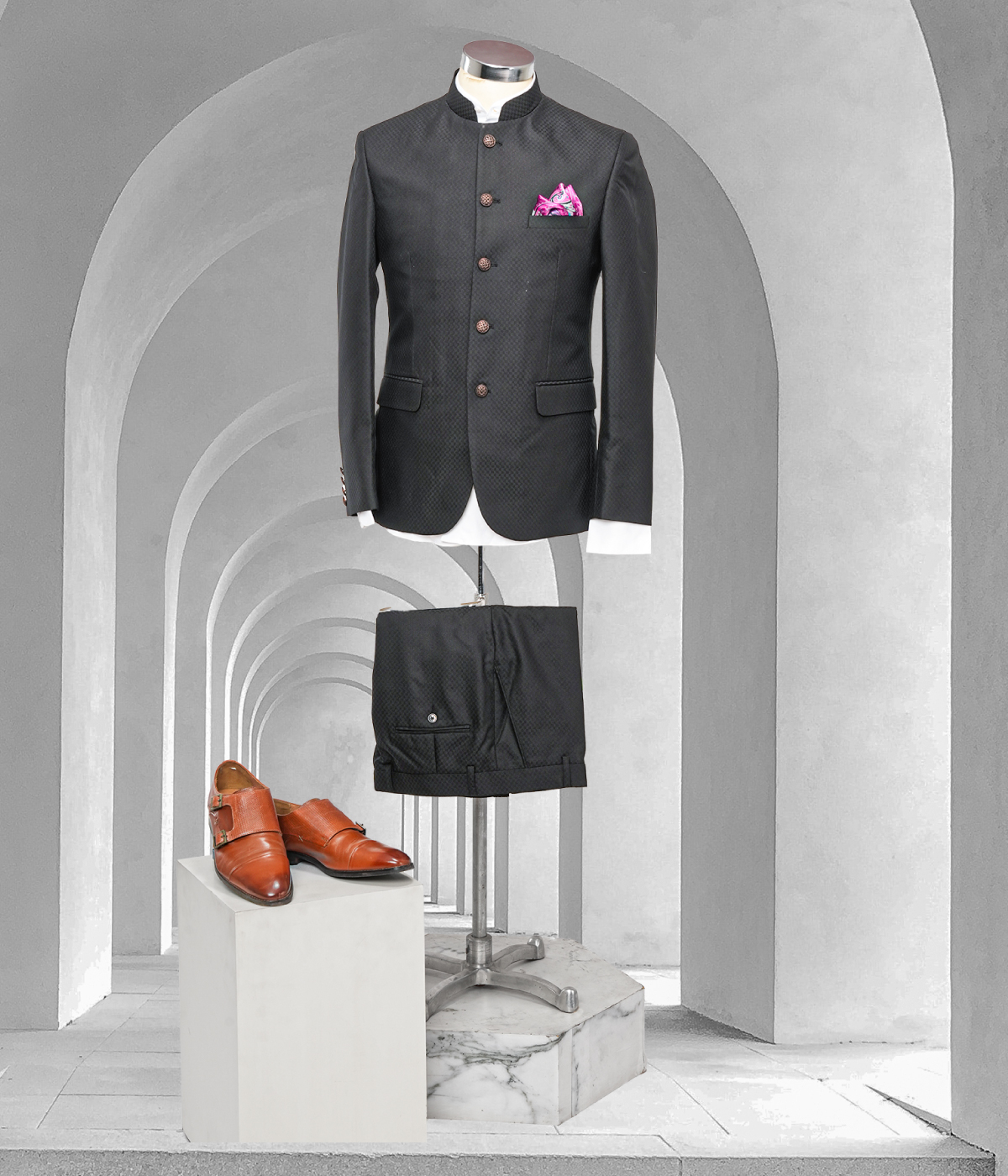 Black Colored Textured Finish Jodhpuri Suit
