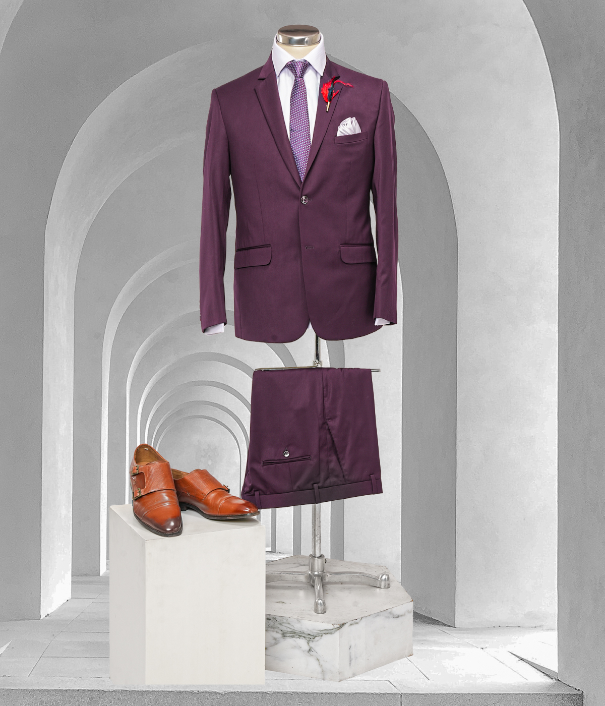 Purple Colored Plain Finish Ceremonial Suit