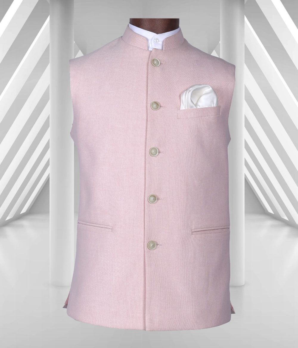 Baby Pink Colored  Jacquard Nehru Men's Bundi Jacket