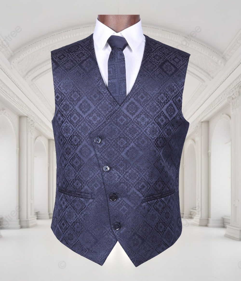 Blue Colored Textured Five Piece Tuxedo Men's Suit - Image 2