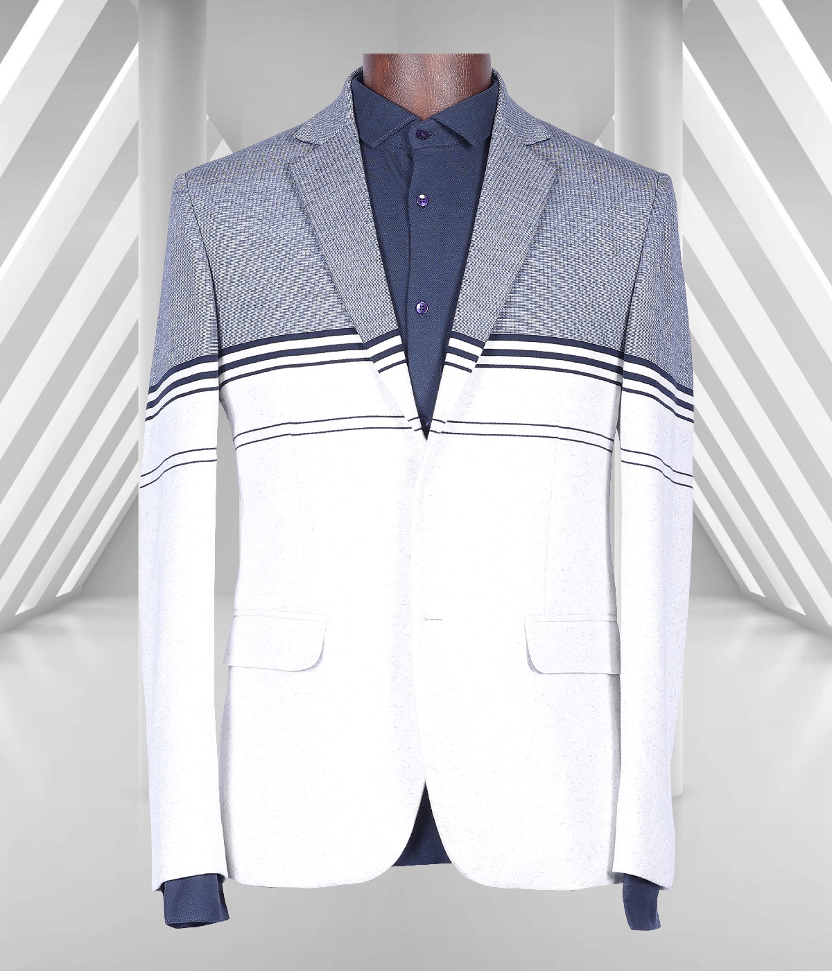 Blue And White Colored Striped Slim Fit Men's Casual Blazer