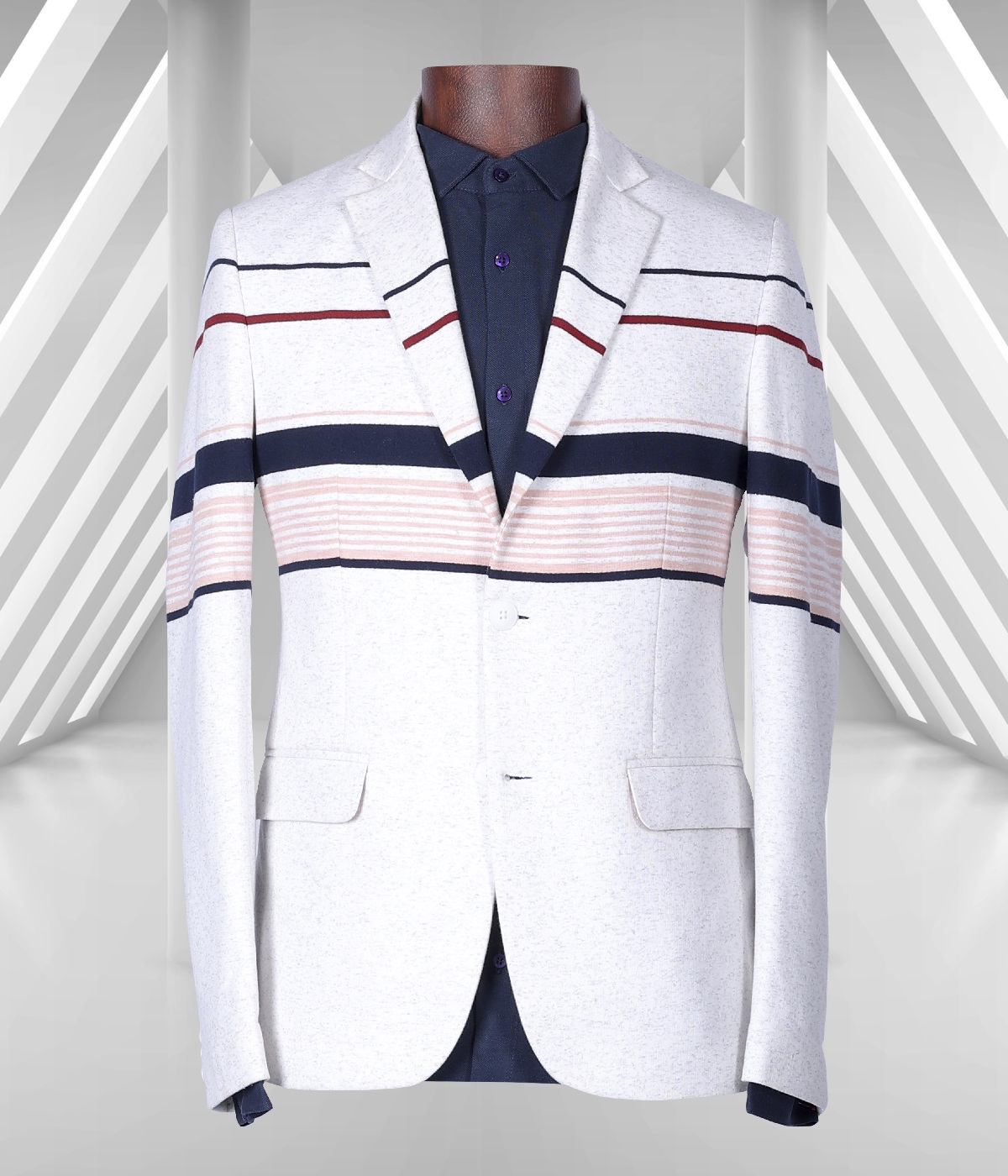 White Striped Colored Men's Slim Fit Casual Blazer