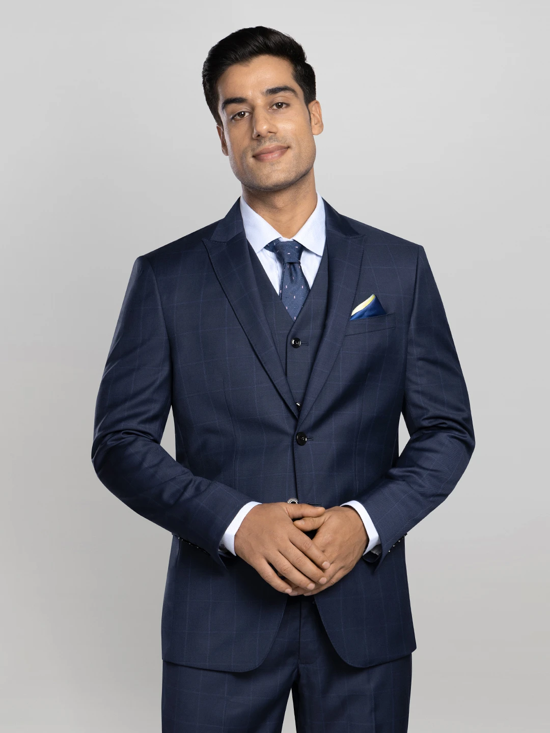 Men's 3 piece Checkered Business Suit - Blue
