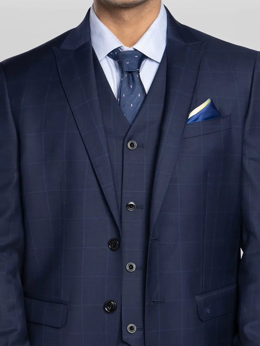 Men's 3 piece Checkered Business Suit - Blue