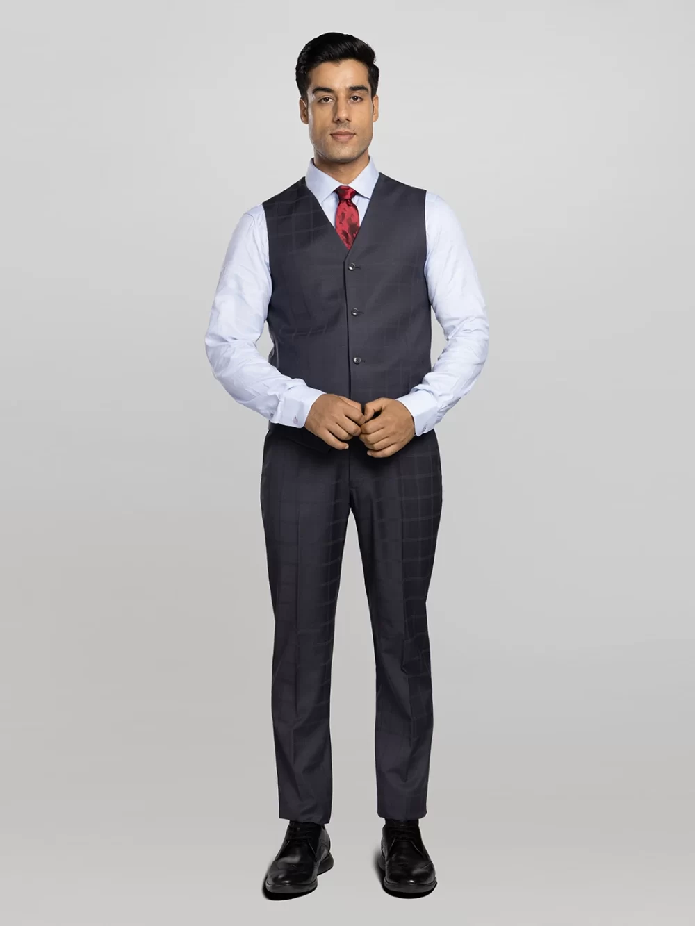 Men's 3 piece Checkered Business Suit - Grey