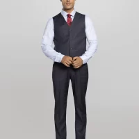 Men's 3 piece Checkered Business Suit - Grey