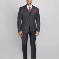 Men's 3 piece Checkered Business Suit - Grey