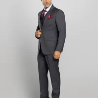 Men's 3 piece Checkered Business Suit - Grey