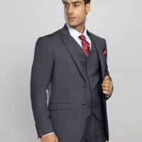 Men's 3 piece Checkered Business Suit - Grey