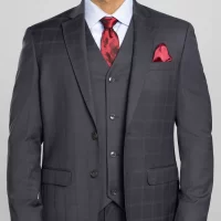 Men's 3 piece Checkered Business Suit - Grey
