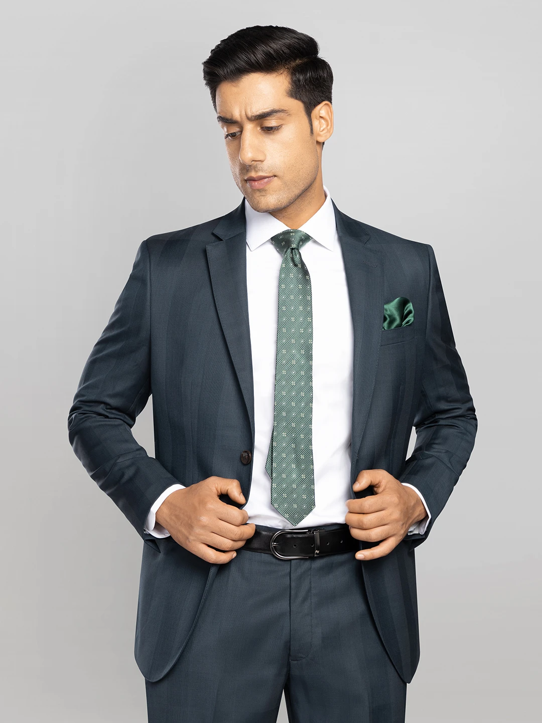 Men's 2 piece Checkered Business Suit - Black - P N RAO