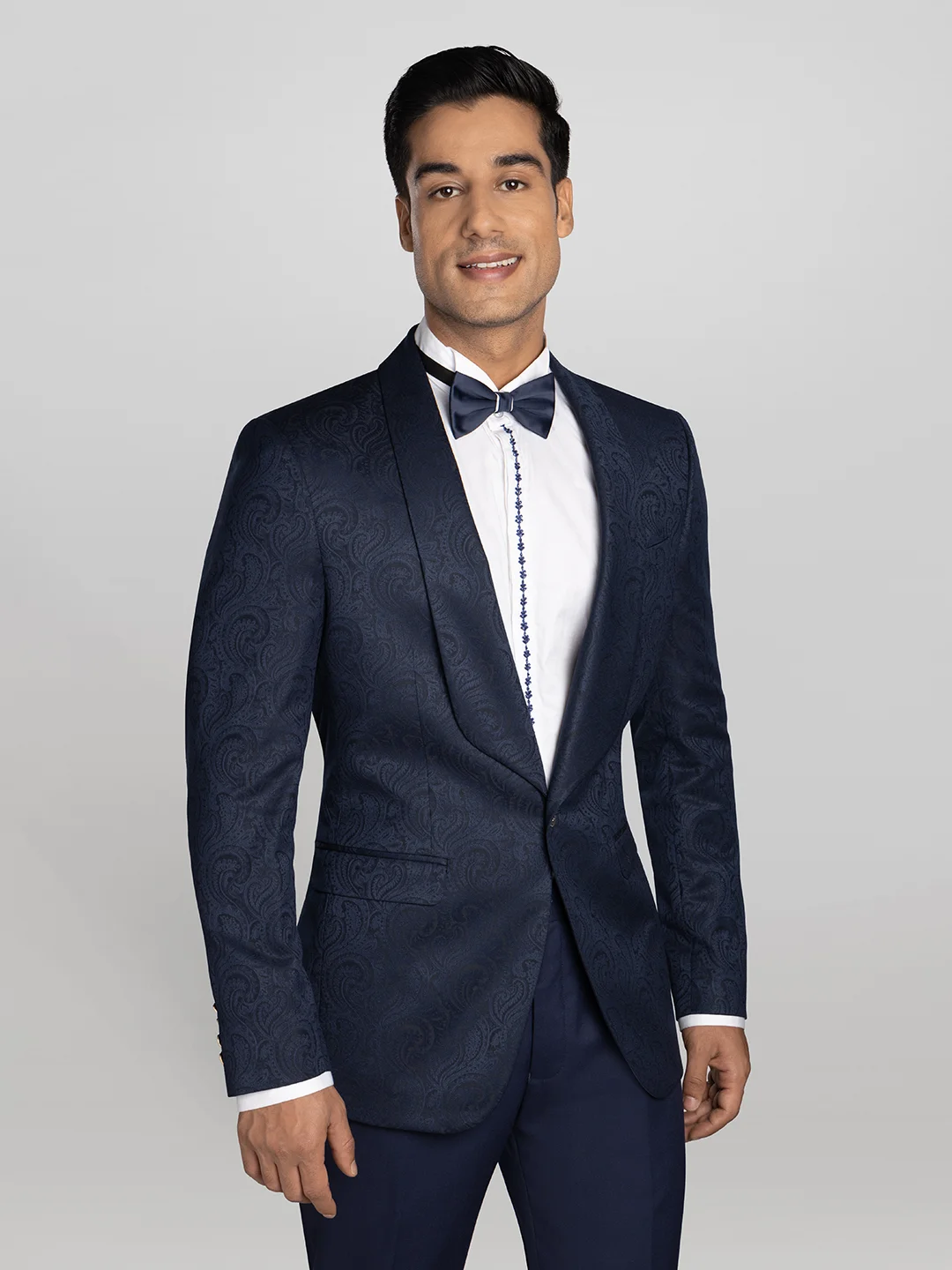 2 Piece Jacquard Tuxedo Suit - Blue