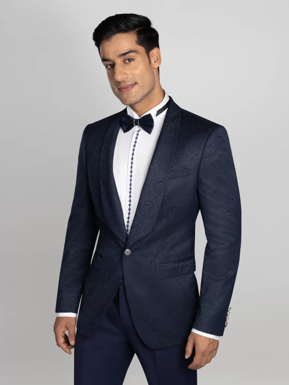 2 Piece Jacquard Tuxedo Suit - Blue