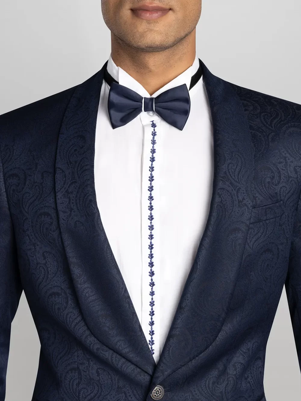 2 Piece Jacquard Tuxedo Suit - Blue