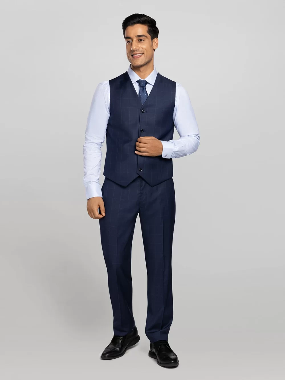 Men's 3 piece Checkered Business Suit - Blue