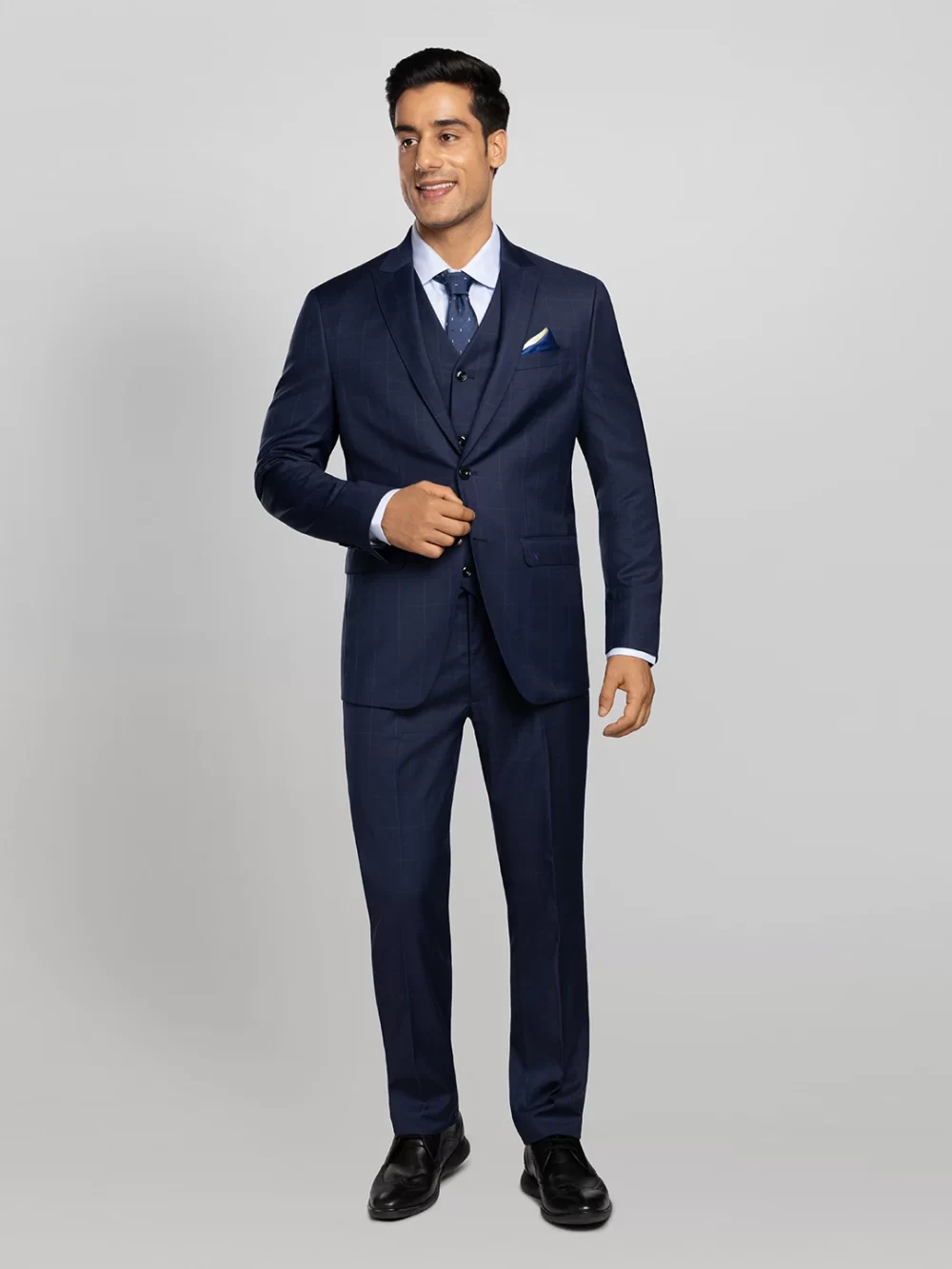 Men's 3 piece Checkered Business Suit - Blue
