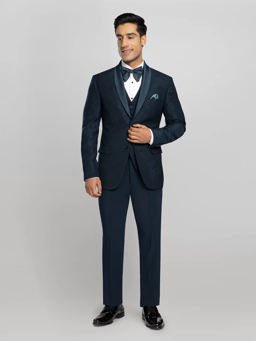 Teal Green Textured Tuxedo Suit