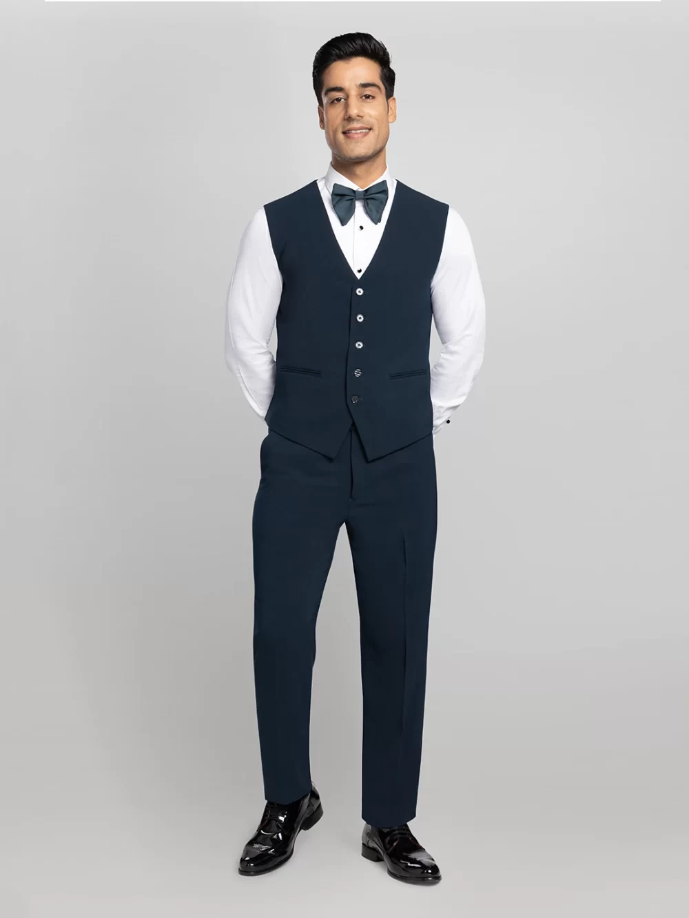 Teal Green Textured Tuxedo Suit