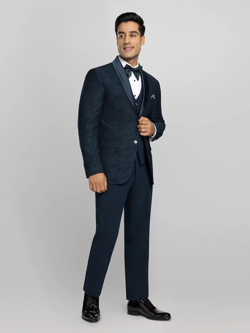 Teal Green Textured Tuxedo Suit