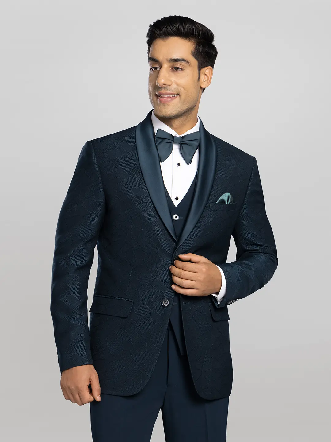 Teal Green Textured Tuxedo Suit