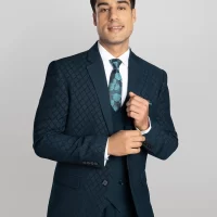2 piece Textured Bandhgala - Grey