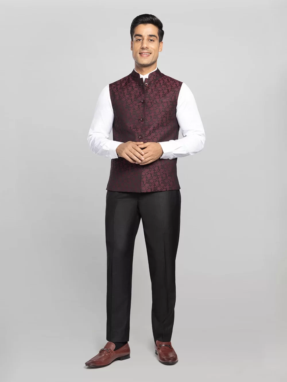 Mens Textured Bundi Reversible - Maroon