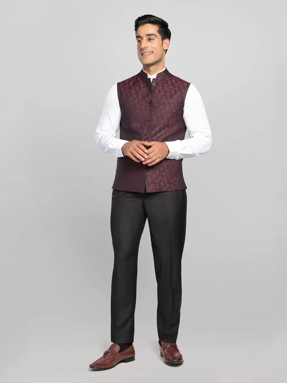 Mens Textured Bundi Reversible - Maroon
