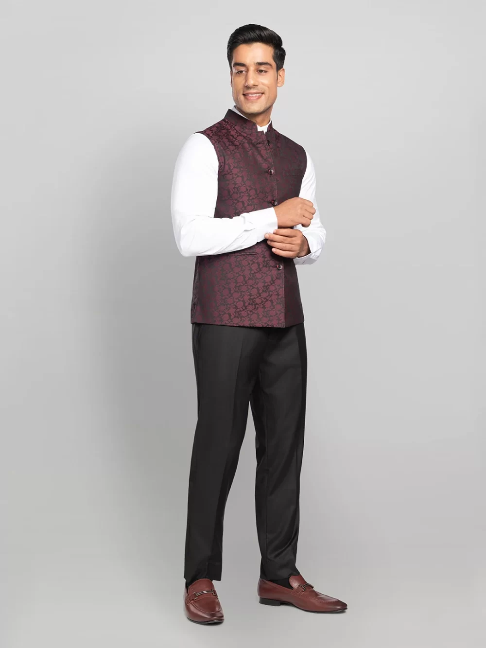 Mens Textured Bundi Reversible - Maroon