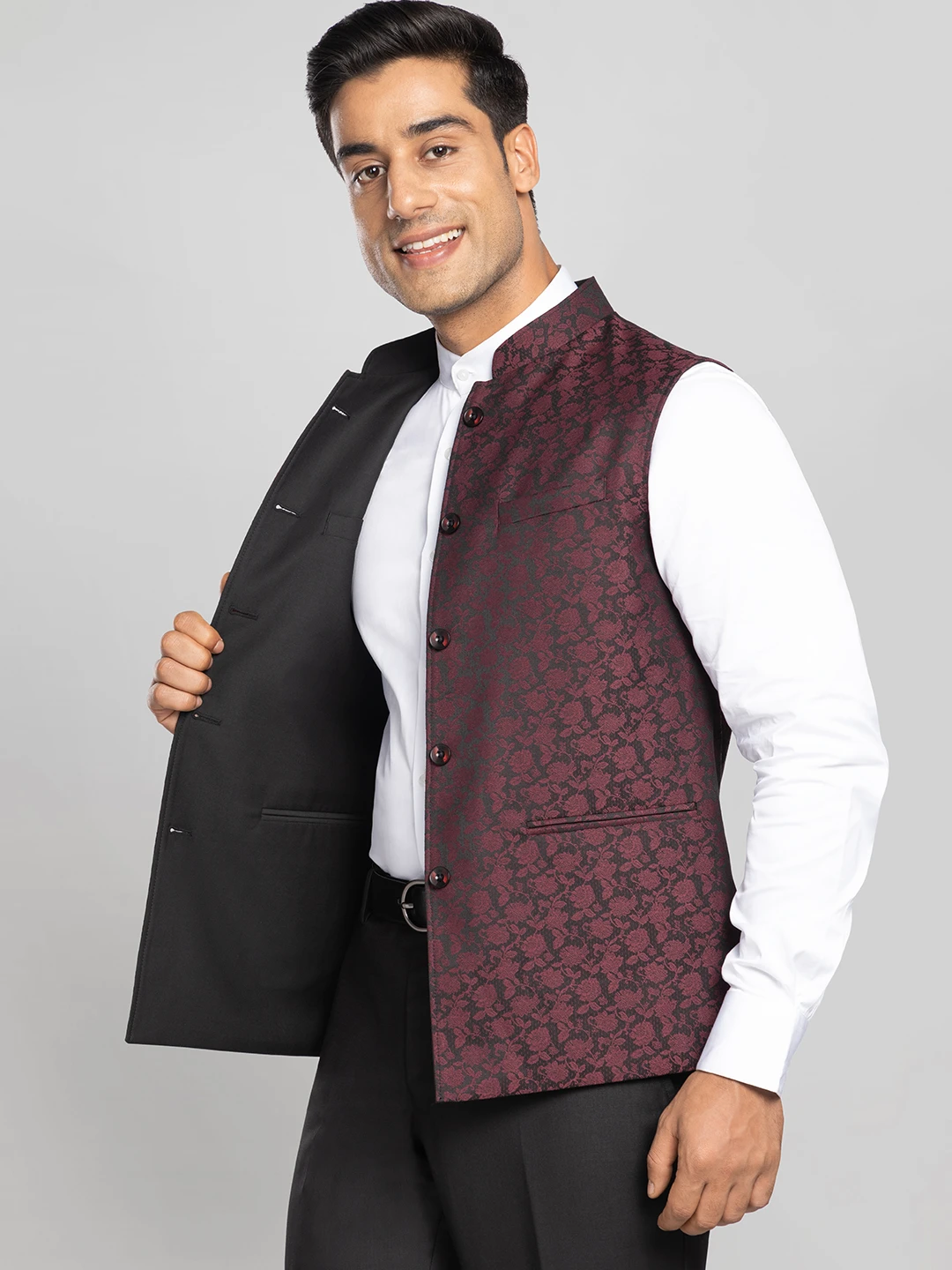 Mens Textured Bundi Reversible - Maroon