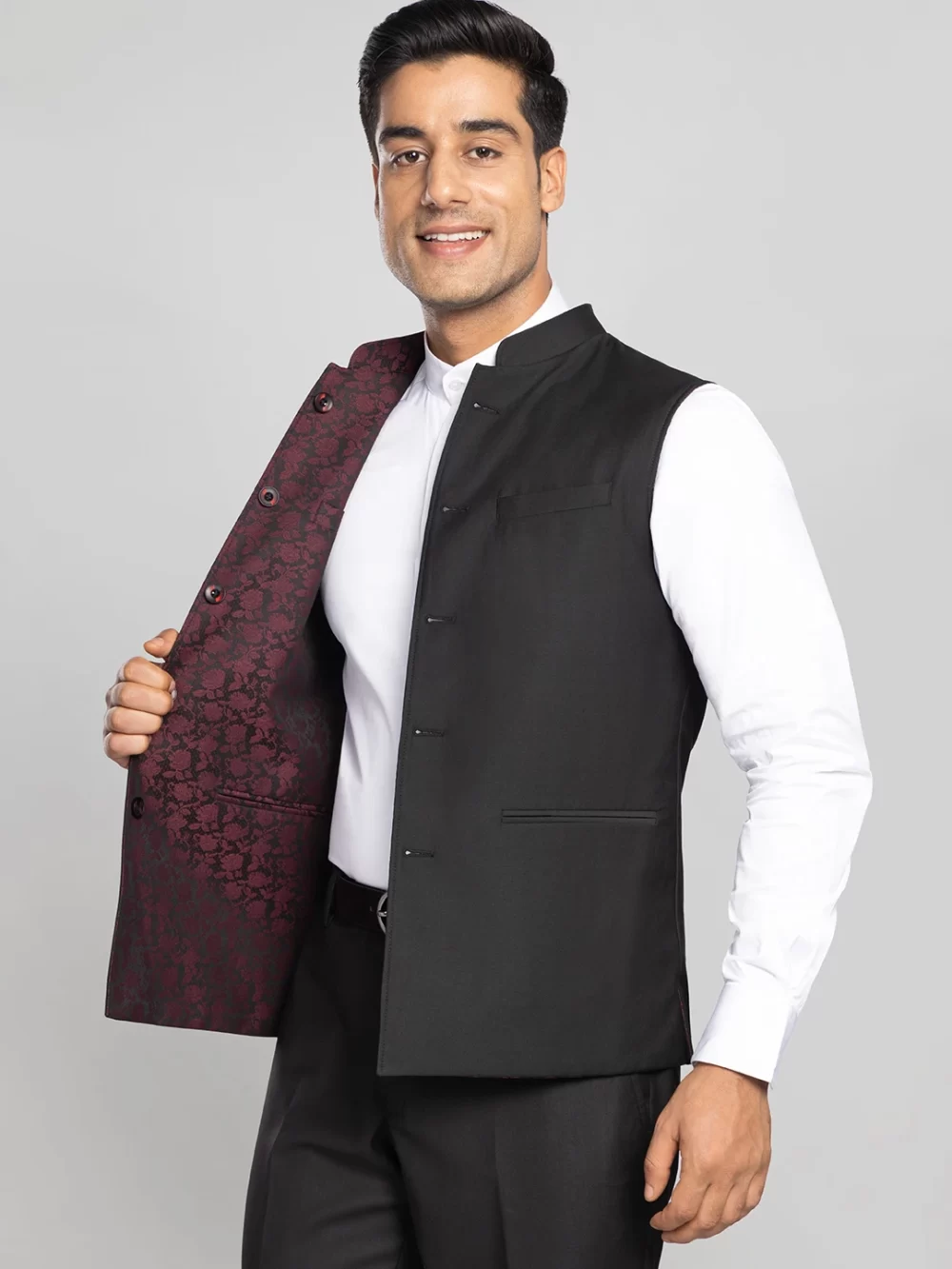 Mens Textured Bundi Reversible - Maroon