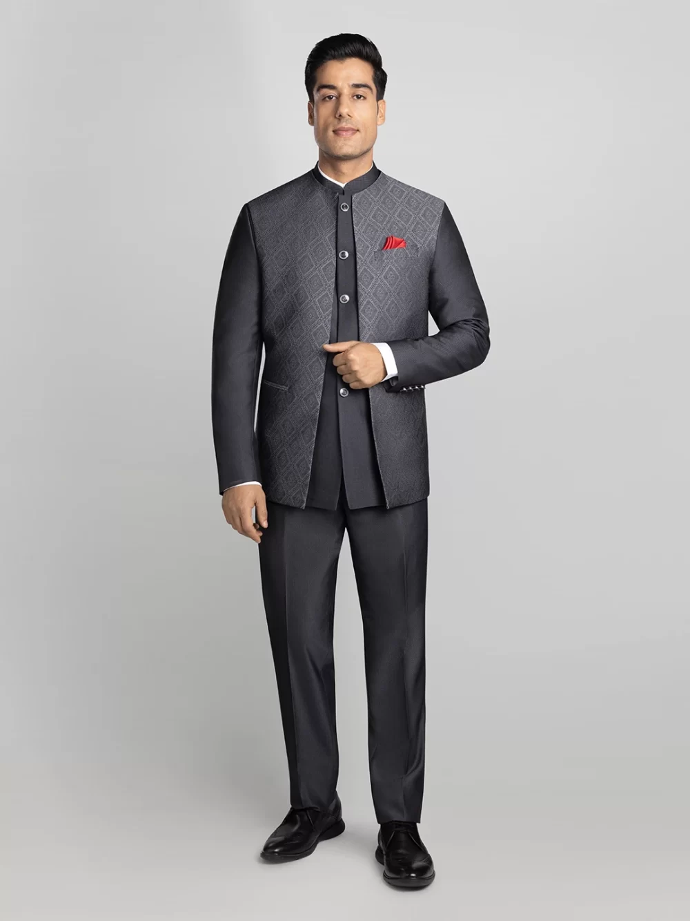 2 piece Textured Bandhgala - Grey