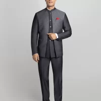 2 piece Textured Bandhgala - Grey