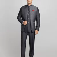 2 piece Textured Bandhgala - Grey