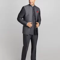2 piece Textured Bandhgala - Grey