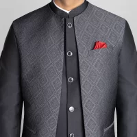 2 piece Textured Bandhgala - Grey