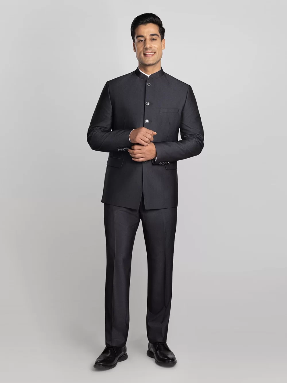 2 piece Textured Bandhgala - Grey
