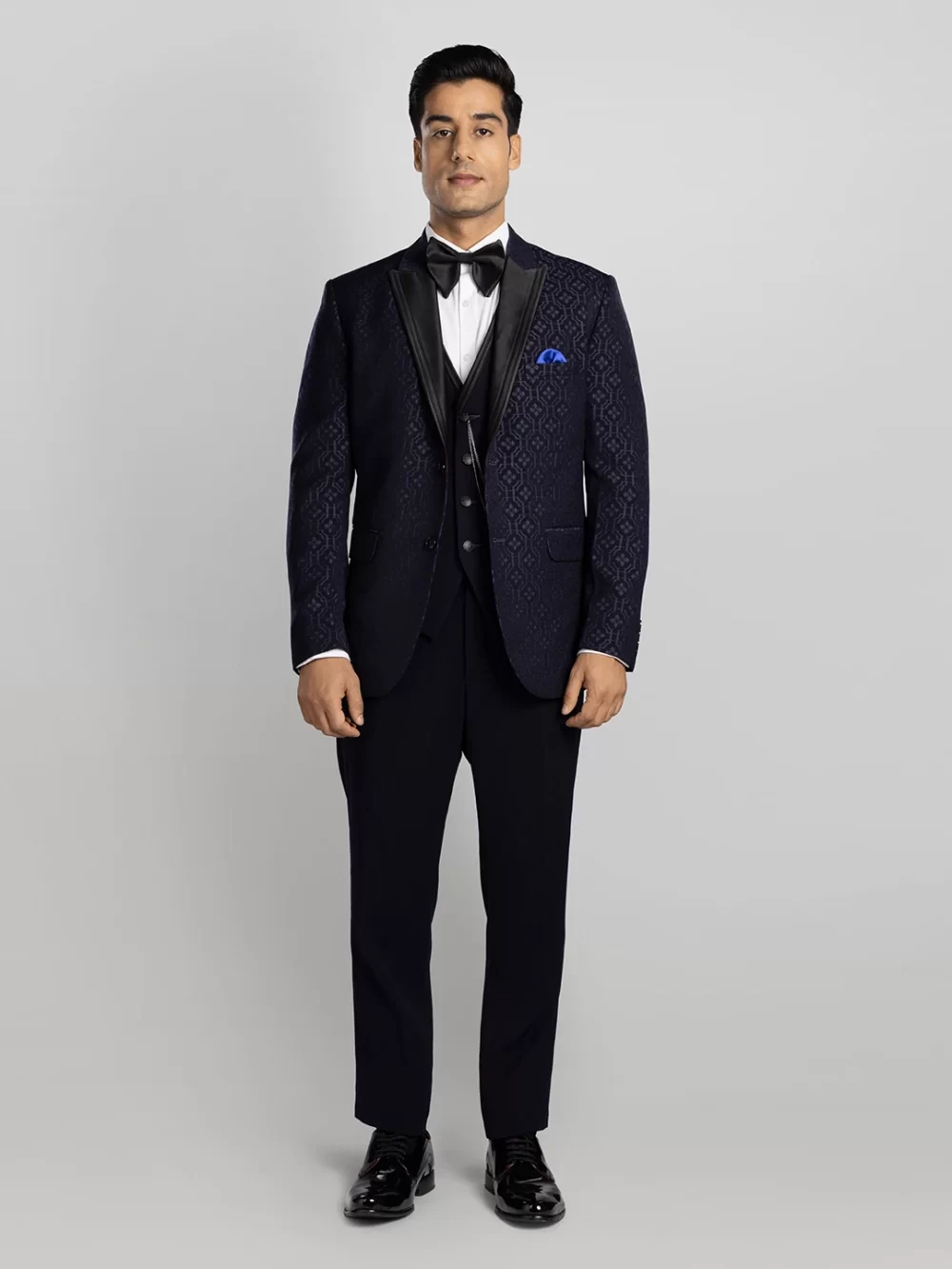 5 piece Textured Tuxedo Suit - Blue