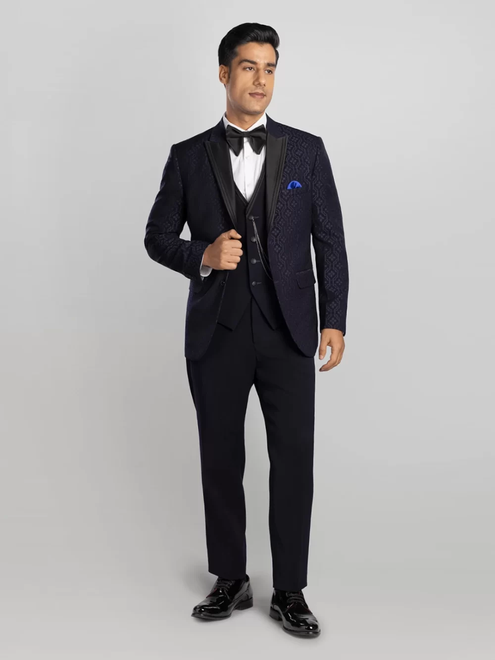 5 piece Textured Tuxedo Suit - Blue