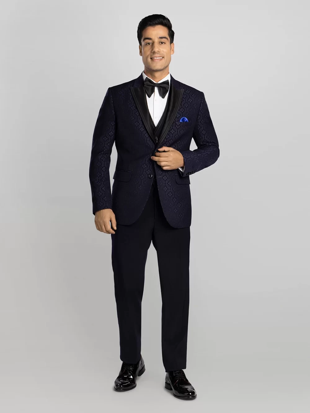 5 piece Textured Tuxedo Suit - Blue