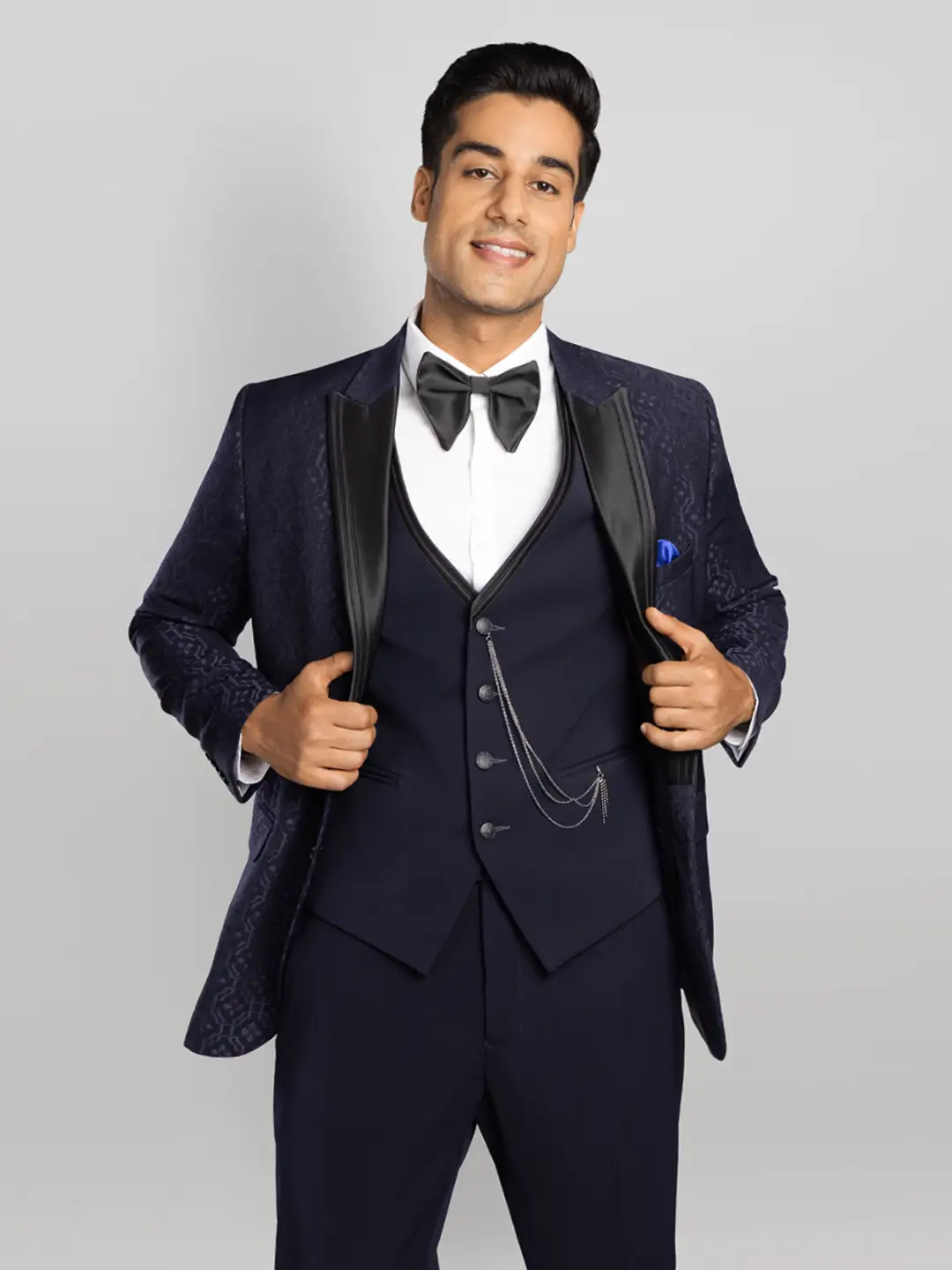 5 piece Textured Tuxedo Suit - Blue