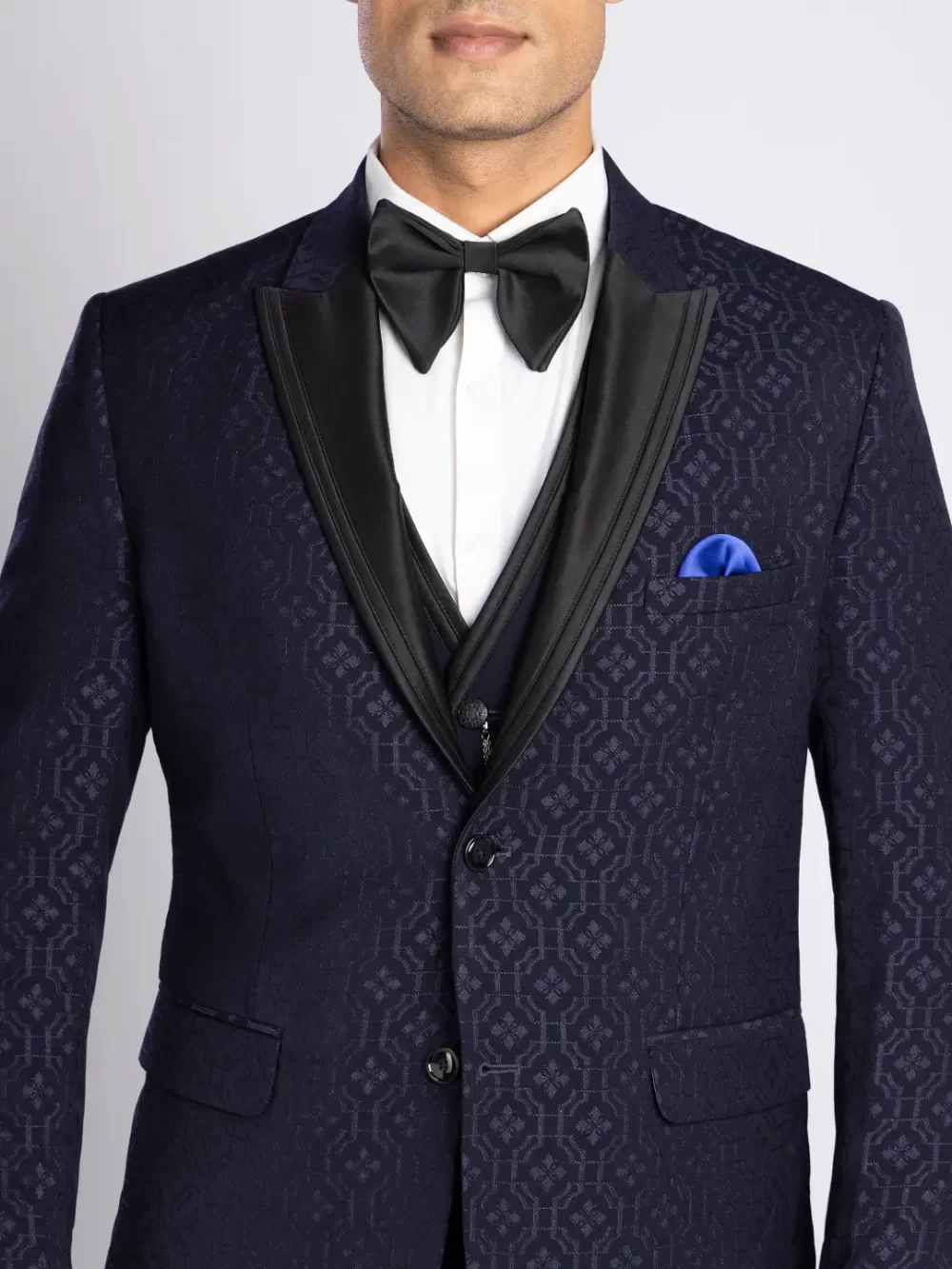 5 piece Textured Tuxedo Suit - Blue