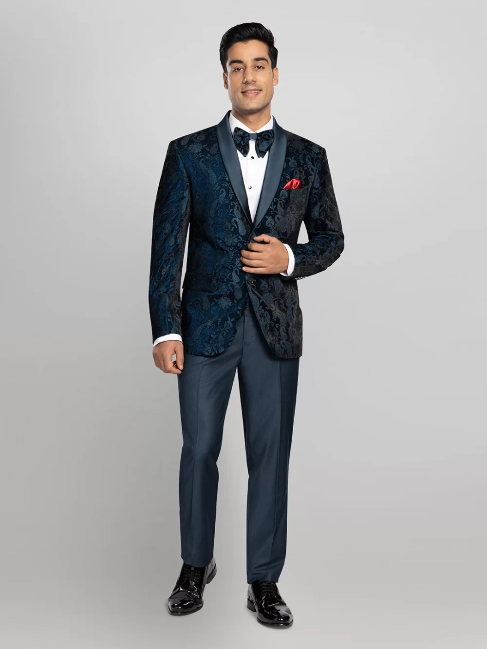 5 piece Textured Tuxedo Suit - Blue