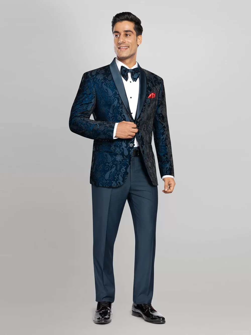 5 piece Textured Tuxedo Suit - Blue