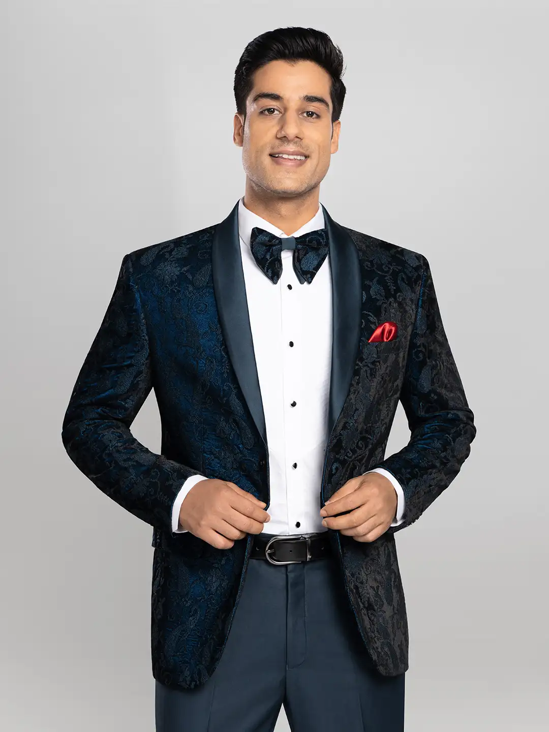 5 piece Textured Tuxedo Suit - Blue